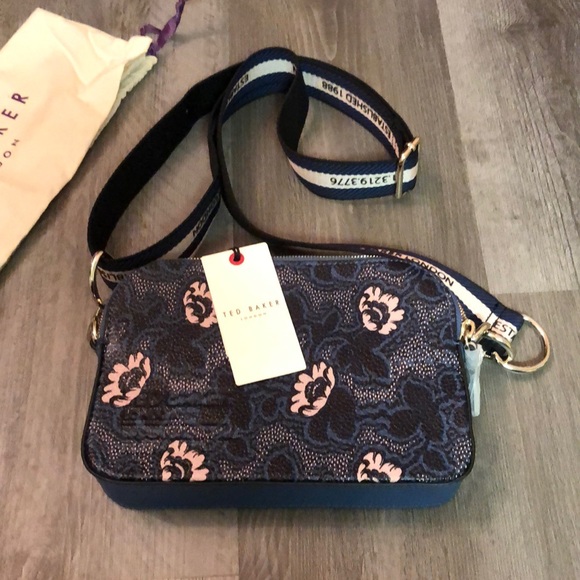 Ted Baker London Darlino Leather Graphic Blue Floral Print Camera Bag NWT - Picture 5 of 16